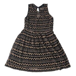 Forever 21 Juniors Sleeveless Black Gold Zig Zag Crochet/Lace Mini Dress Small